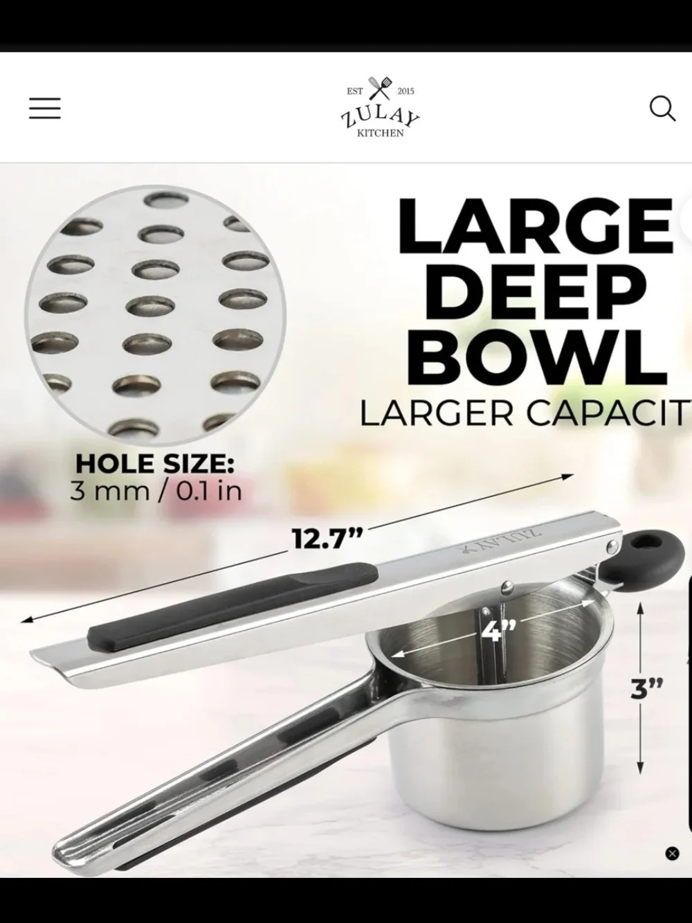 Zulay Stainless Steel Potato Ricer